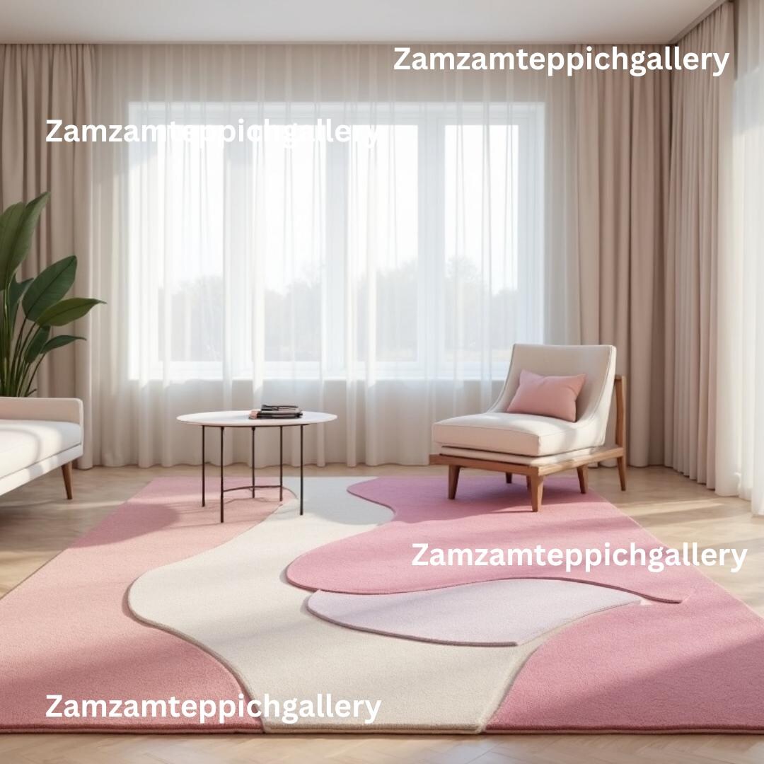 Hand Tufted Modern Abstract Area Rug – Soft Pink & Cream Organic Design ...