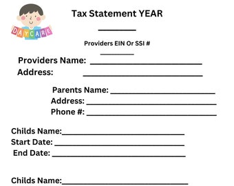 Tax Statement, Customize Child Care Business, Daycare, Parents Tuition, Receipt, End of Year Taxes, Digital Form