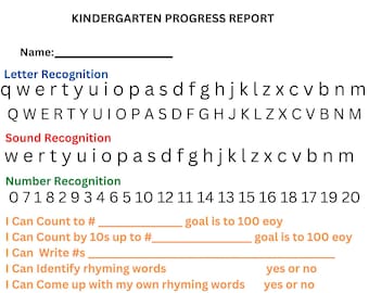 Kindergarten Progress Report, Progress Report for School, School Assessment, School Report