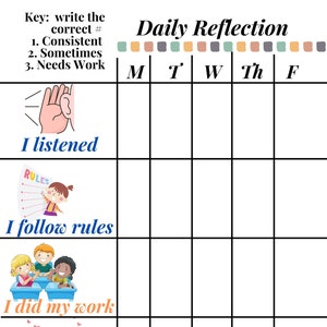 Daily Folder Reflection Template, How Was Your Day, Behavior Chart