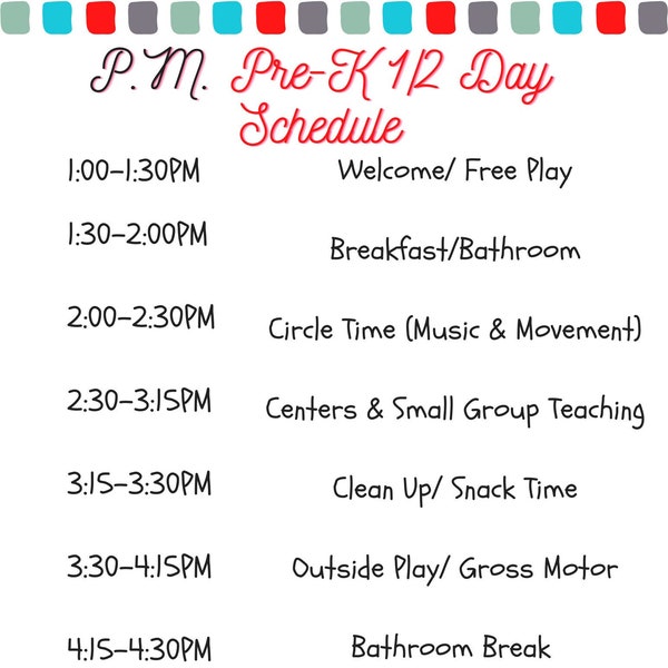 Preschool schedule etsy