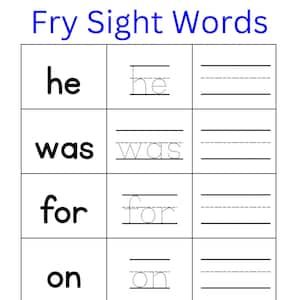 100 imprimables Fry Hundred Sight Words, mot à vue de la maternelle, mots à vue de première année. Mot haute fréquence, lecture, trace, écriture