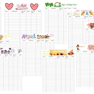 12 Months Sign In/ Sign Out Sheet , Childcare, Daycare, Homeschool, Elementary Templates
