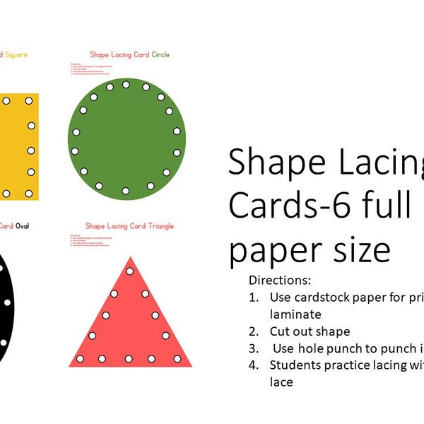 Shape Lacing Cards / Shape Lessons / Shape Activities / Kindergarten, Pre School Fine Motor / School Craft