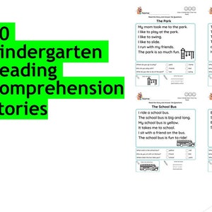 Może przedstawiać: Zestaw 10 drukowanych arkuszy ćwiczeń ze zrozumienia czytania dla dzieci w wieku przedszkolnym. Każdy arkusz zawiera krótką historię o innym zwierzęciu lub czynności, po której następują pytania wielokrotnego wyboru, aby przetestować zrozumienie czytania.