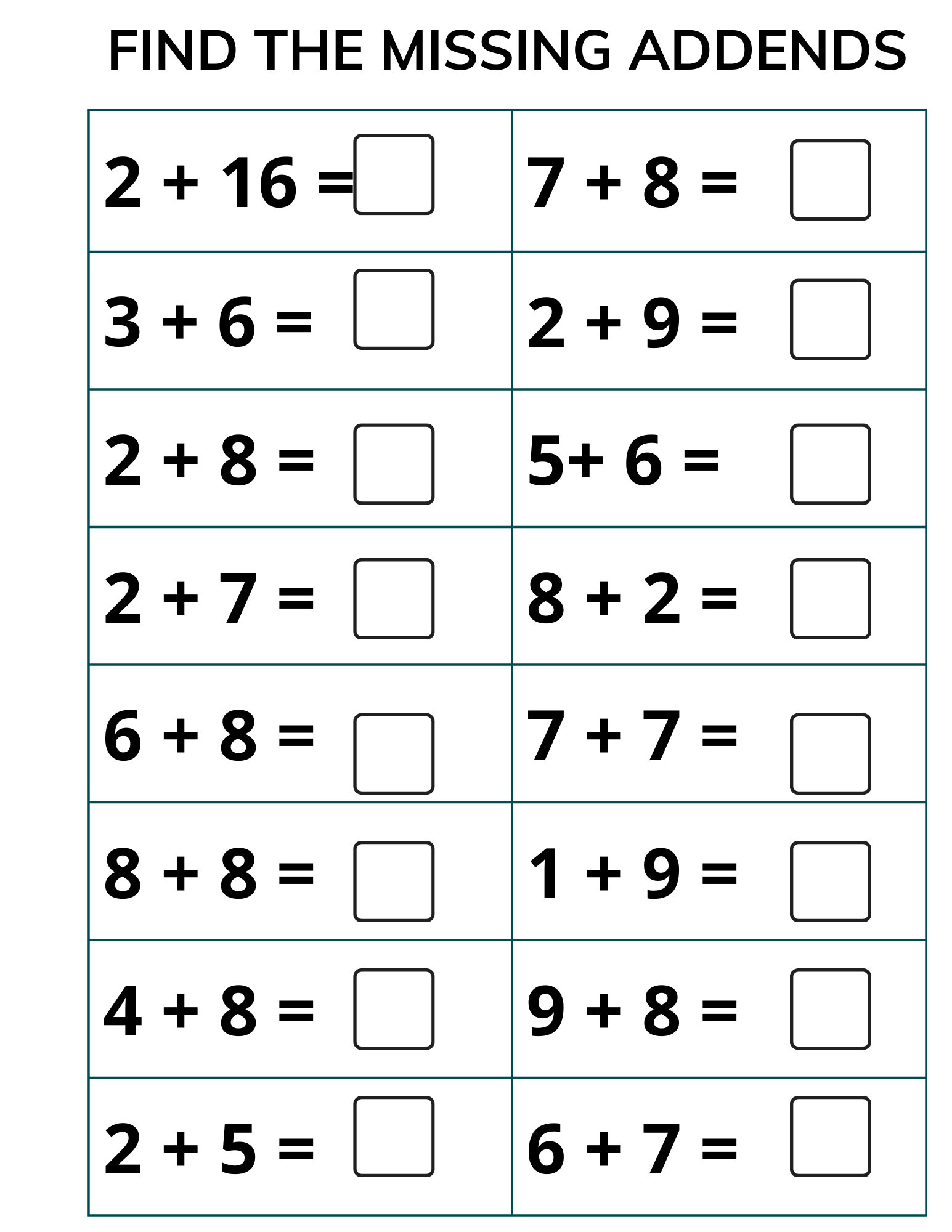 4 Printable Missing Addends Worksheets up to 20 / Math Addition 4 Printable Missing Addends Worksheets up to 20 / Math Addition