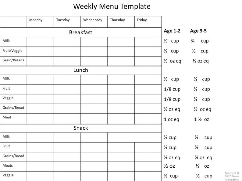 Childcare Menu Templates , Daycare Menu Template, Monthly Menu , Season ...
