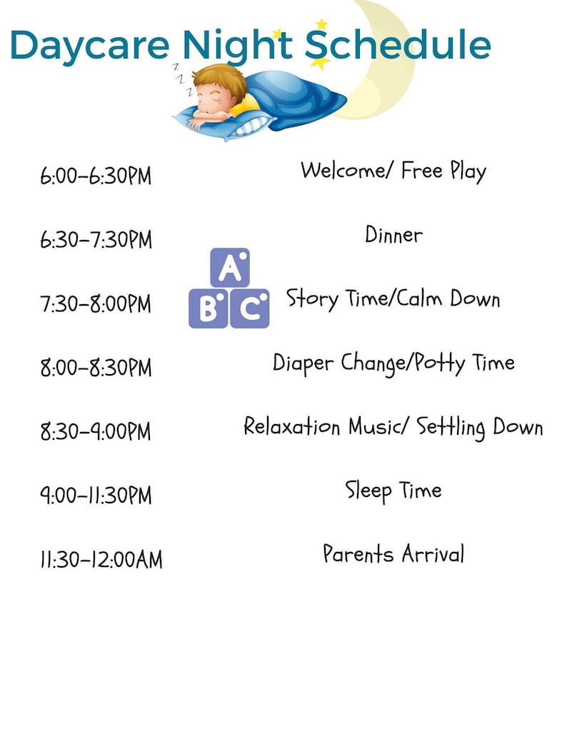 Editable Night Daily Daycare Schedule Home Daycare/ Childcare Etsy
