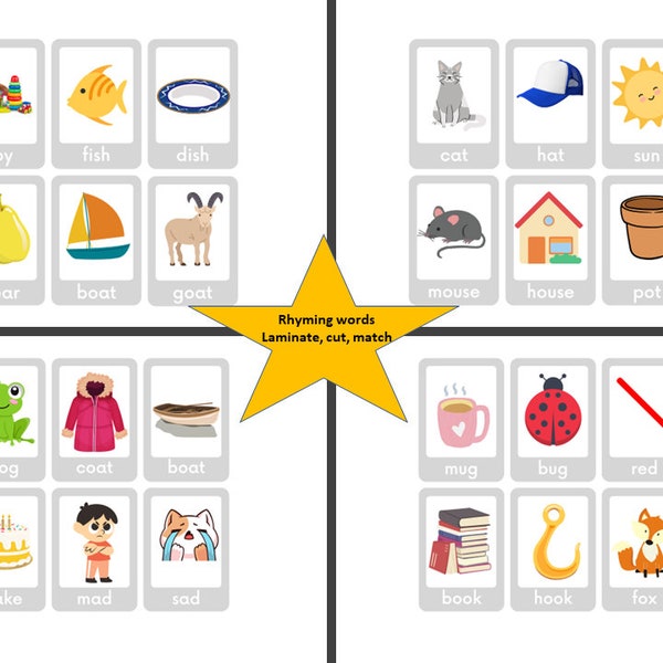 Rhyming Matching Words / Rhyming Cards / Matching Game / Preschool / Primary Grades / Kindergarten /Homeschool Printables