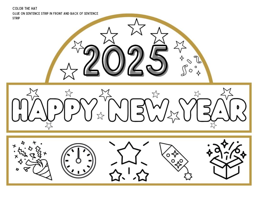 Happy New Years Hat, Printable Hat, Kindergarten, Primary Grades ...
