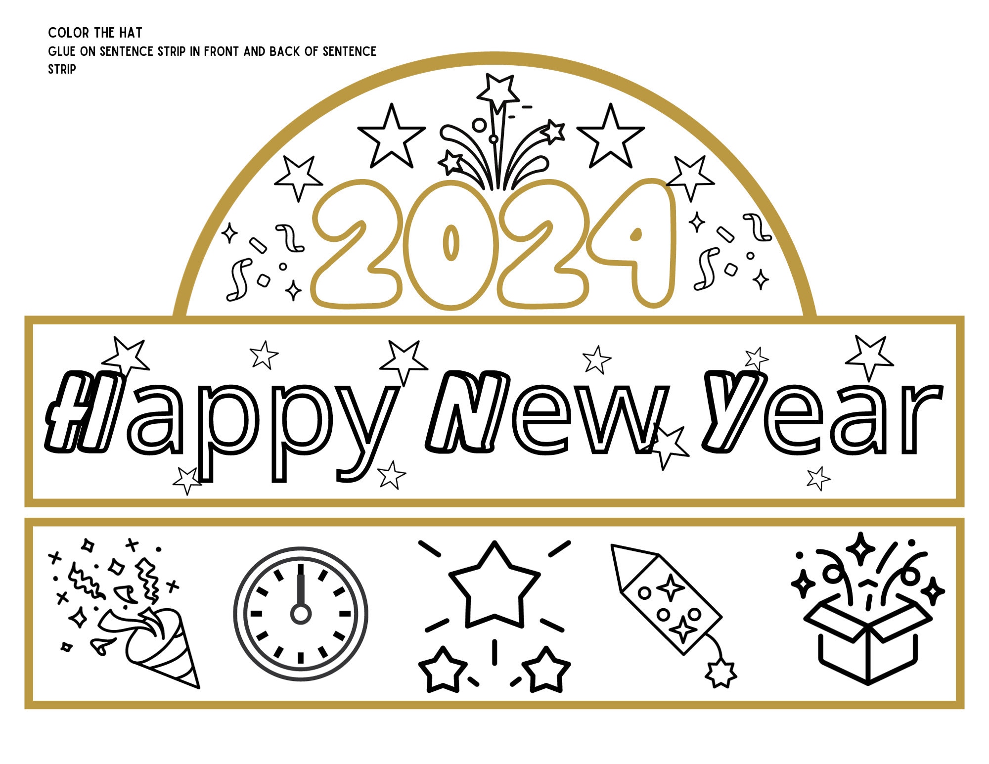 Happy New Years Hat, Printable Hat, Kindergarten, Primary Grades