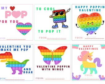 6 Pop it Valentine Cards - Pop it Valentine Printables  / Pop IT /  Poppin / Pop it fidget toy valentine card / Digital Print