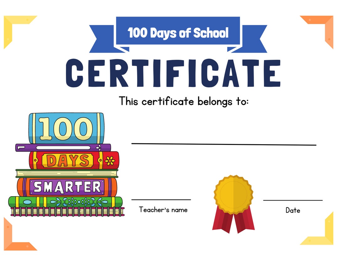 100 Days of School Certificate / School Certificate / School Award 100 Days of School Certificate / School Certificate / School Award