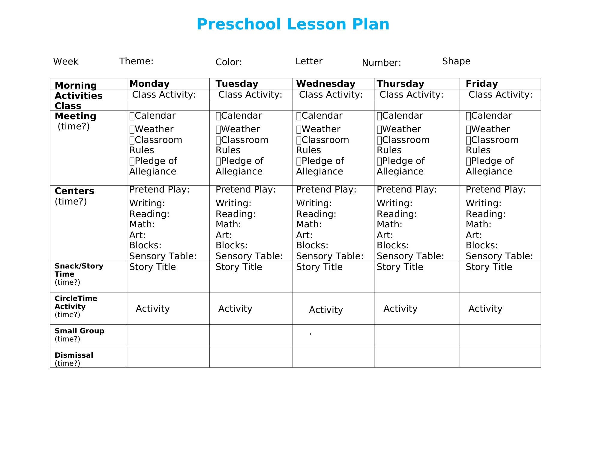 Editable Preschool Lesson Plan Template, Daycare/ Childcare Templates/ Homeschool Lesson Plan Template