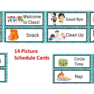 14 tarjetas de horario para el aula, horario de fotos de guardería, tabla de primaria, horario de educación en el hogar