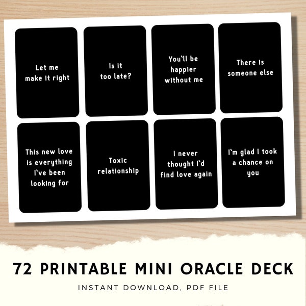 72 Printable Mini Oracle Card Deck, Message Oracle Card, Printable Tarot Deck, Spiritual guide card, Love message, Card Reading, angel card