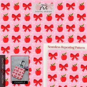 Apfel Patchwork Nahtloses Muster, Cottagecore Obst Quilt Bauernhaus Küche Digitales Papier, Kindergarten Blumen Coquette Stoff Kommerzielle Nutzung Bild 7