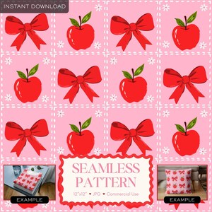 Apple Patchwork Seamless Pattern, Cottagecore Fruit Quilt Farmhouse Kitchen Digital Paper, Nursery Floral Coquette Fabric Commercial Use