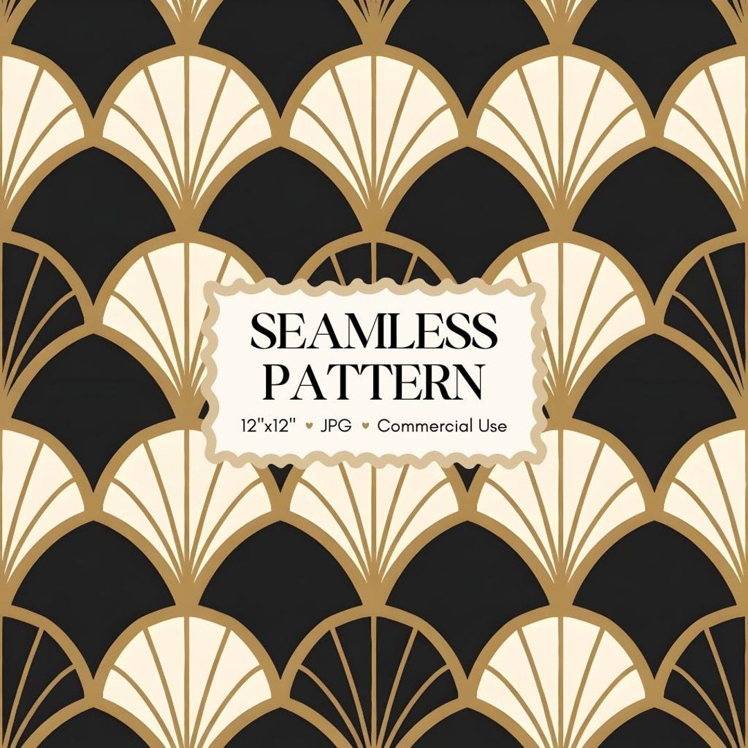 Art Deco Scallop Fan Black Gold Seamless Repeating Pattern | Gatsby ...