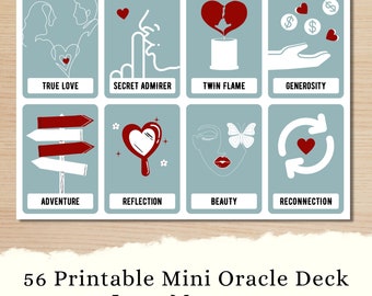 56 afdrukbare mini-orakelkaarten, Oracle-berichtenkaart, afdrukbare tarotkaarten, Oracle-berichten, spirituele gids, liefdesboodschap, kaartlezen