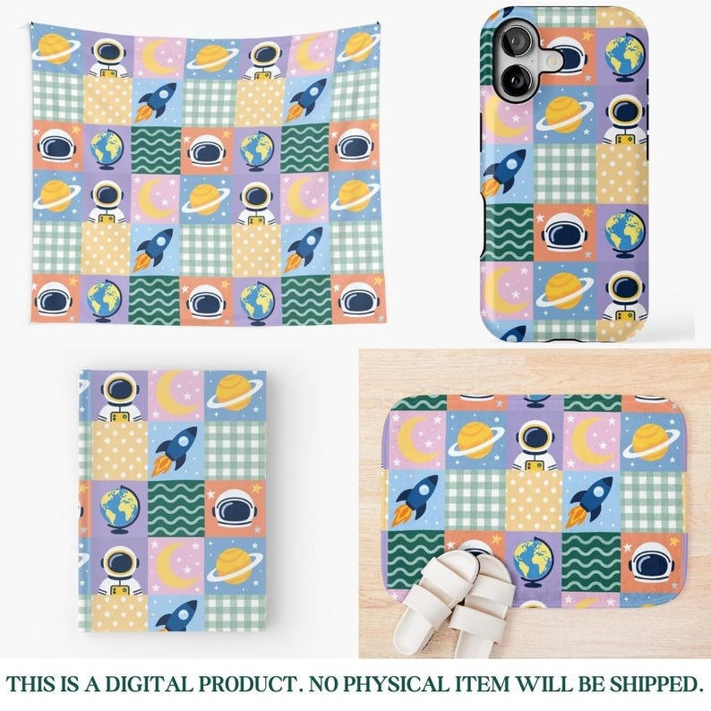 Space Seamless Pattern | Pastel Astronaut Rocket Nursery Patchwork ...