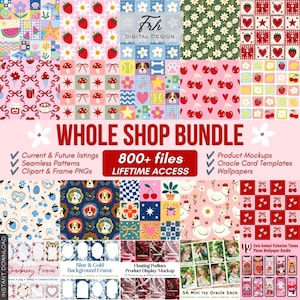Whole Shop Bundle Access, 800+ Files Growing Daily Lifetime Design, Seamless Patterns, PNG Frames, Product Podiums, Oracle Cards Template