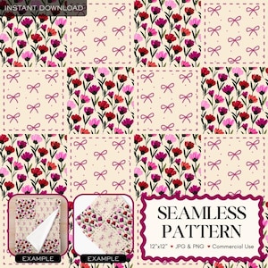 Patrón de patchwork floral sin costuras, papel digital cottagecore con lazo rosa, diseño romántico de colcha con flores ditsy, estampado de tela para el Día de la Madre