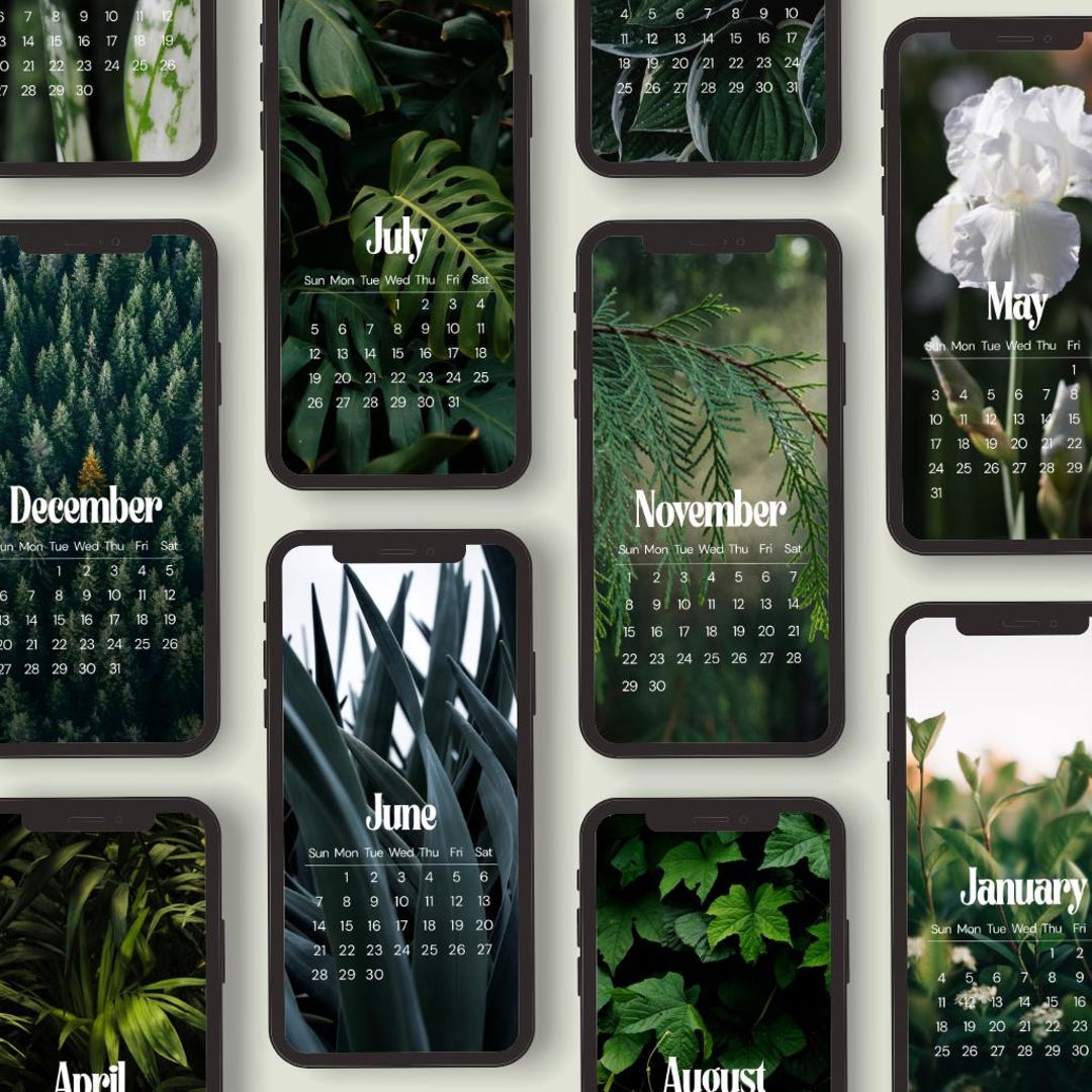 2026 Greenery Calendar Phone Wallpaper Bundle, Botanical Lock Screen ...