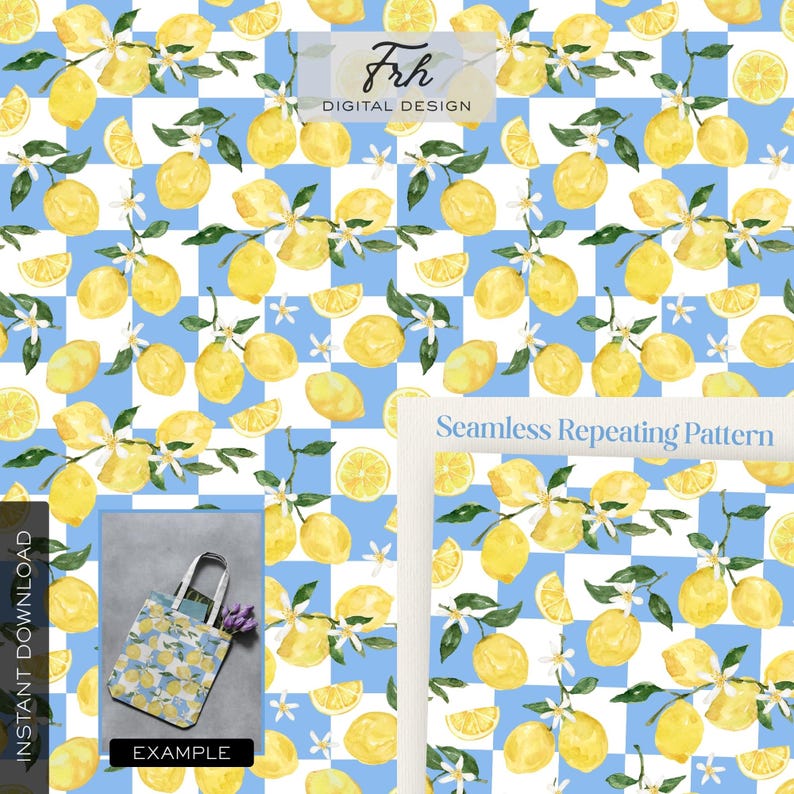 Retro Coastal Lemon Seamless Pattern, Citrus Watercolor Digital Paper ...