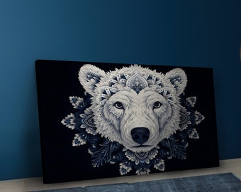 Colorful Animal Canvas Print: Mandala Bear Wall Art
