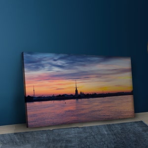City Skyline Canvas Print: Sunset Seascape Wall Art