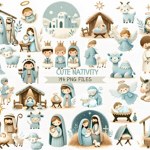 Cute Christmas Nativity Clipart Bundle, Watercolour, Nativity Scene, Commercial Use, Clipart, Christmas Illustrations, Nursery, PNG,Nativity