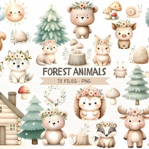 Aquarel bosdieren. Bos clipartbundel, bosdieren clipart, wildlife illustraties, transparante png-afbeeldingen, commercieel gebruik