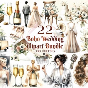 Boho bruiloft sublimatie clipart bundel, Boho rustieke bruiloft illustraties, Boho Wedding Day png bundel, boho illustratie voor commercieel gebruik