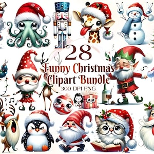 Lustige Weihnachten Sublimation Clipart, Aquarell Weihnachten Png Bundle, lustige Reindeer Santa, Weihnachtsbaum Schneemann Lebkuchenmann