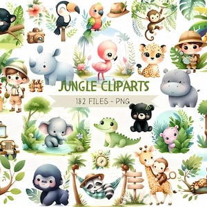 Animaux mignons de la jungle. Animaux tropicaux, aquarelle animaux tropicaux ensemble - bébés animaux sauvages de la forêt tropicale - bébés animaux clipart png -