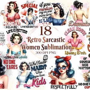 Retro Sarcastic Women Sublimation Bundle, Retro Printable, Housewife Prints, Sassy Mom, Retro Women, Pod Crafts, Digital download