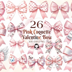 Rosa Coquette Valentine Schleife Clipart, Rosa Aquarell Schleife Clipart, Coquette Schleife PNG, Aquarell Valentinstag Clipart, Herz Schleife PNG Clipart