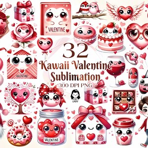 Kawaii Valentijnsdag sublimatie clipart | Sweet Love-graphics | Schattige lieverd clipart - png, jpeg voor afdrukbare stickers - commercieel gebruik