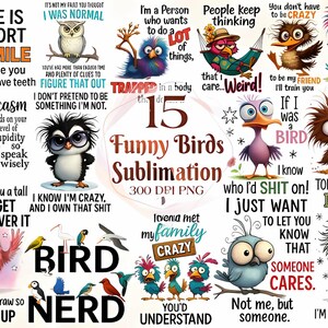 Lustige Vögel Sublimation Zitate Bundle. Niedliches Vogel Png-Bundle, Aquarell Vögel Clipart Png, lustige Vögel Sublimation Png,