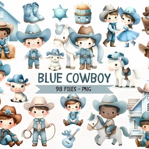 Aquarel schattige cowboy clipartbundel, wilde westen jongens voor babyshower uitnodigingen kinderkamerdieren naadloze patronen commercieel gebruik