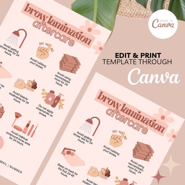 Pink Brow Lamination Aftercare Card Template