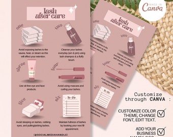 Blush Pink Lash Aftercare Card Template