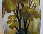 Vintage French Cameo Etched Forest Glass Vase, Galle Style (signed)