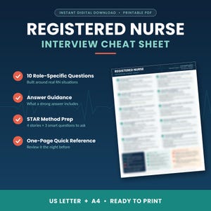 Registered Nurse Interview Cheat Sheet, RN Interview Questions & Answer Guide, Nursing Job Interview Prep, STAR Method Printable PDF