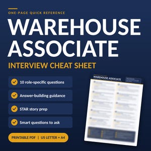 Warehouse Associate Interview Cheat Sheet | 10 Questions, STAR Prep (PDF)