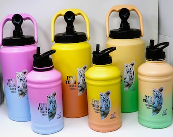 Combo Pack Insulated Water Bottle - 2.2 Liter + 1 Gallon Stainless Steel Water Bottles Sleeve/Strap- Large Metal Water Bottle