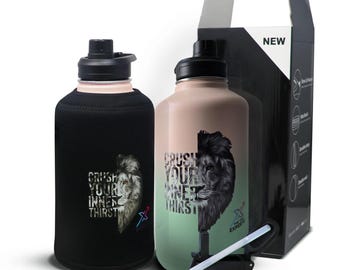 Insulated Water Bottle - 2.2 Liter (74 oz) Stainless Steel Water Bottles with Sleeve, Carry Strap, Lid-Half Gallon Large Metal Water Bottle