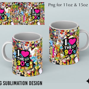 90&#39;s love Cartoon Mug Sublimation Template - Designs - 11Oz Mug - 15Oz Mug PNG Mug wrap Templates - Cricut Mug Press Designs template