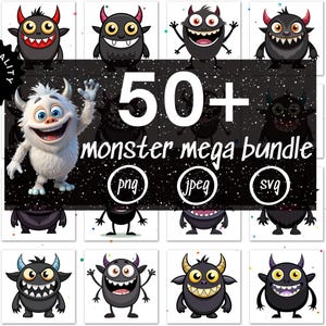 Monster-Silhouette | Monstergebiss | Niedliches Monster SVG Bundle | Monster Clipart & PNG Dateien | Bezaubernde Monstergesichter zum Basteln